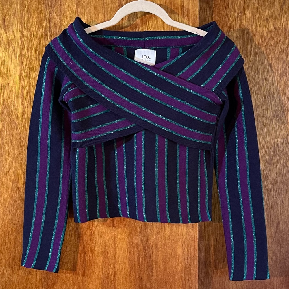 J.O.A. Striped Purple & Blue Crop Top Sz XS